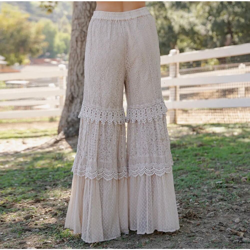 NEW Young Threads Desert Dream Cloud Latte Tiered Lace Net Trims Cotton Pants - Picture 6 of 16